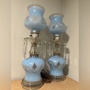 Levinton Vintage Blue Glass Table Lamp Pair